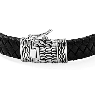 D'Joy Bali Legacy Sterling Silver Dragon, Leather Cord Bracelet (7.25 In) 15.40 Grams