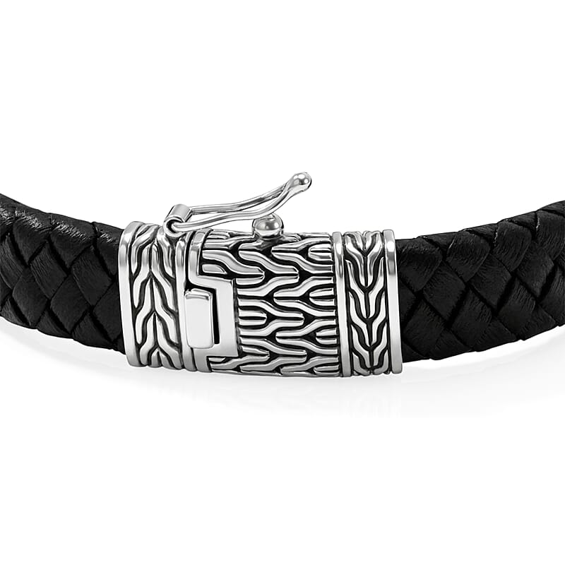 D'Joy Bali Legacy Sterling Silver Dragon, Leather Cord Bracelet (7.25 In) 15.40 Grams