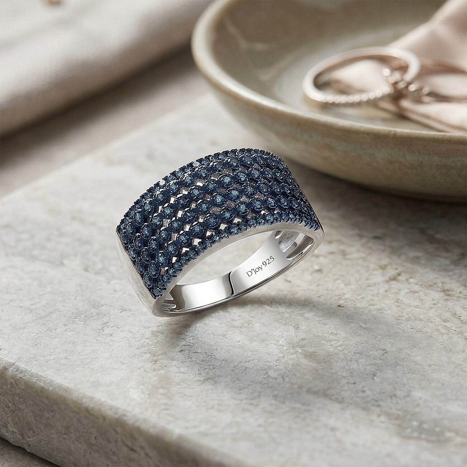 D'Joy Natural Blue Diamond 0.50 ctw Wide Band Ring in Rhodium Over Sterling Silver (Size  10.0)