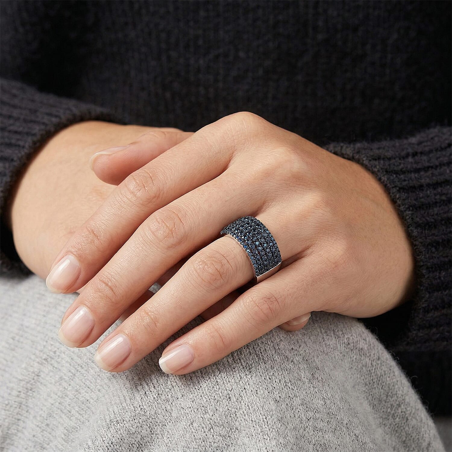 D'Joy Natural Blue Diamond 0.50 ctw Wide Band Ring in Rhodium Over Sterling Silver (Size  10.0)