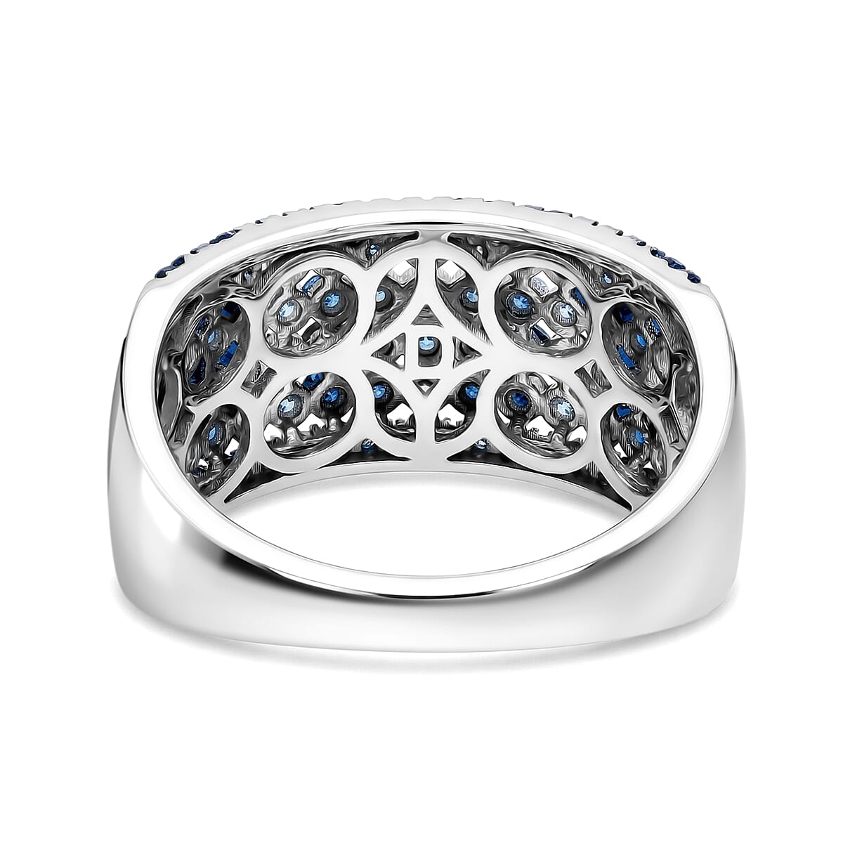 D'Joy Natural Blue Diamond 0.50 ctw Wide Band Ring in Rhodium Over Sterling Silver (Size  10.0)