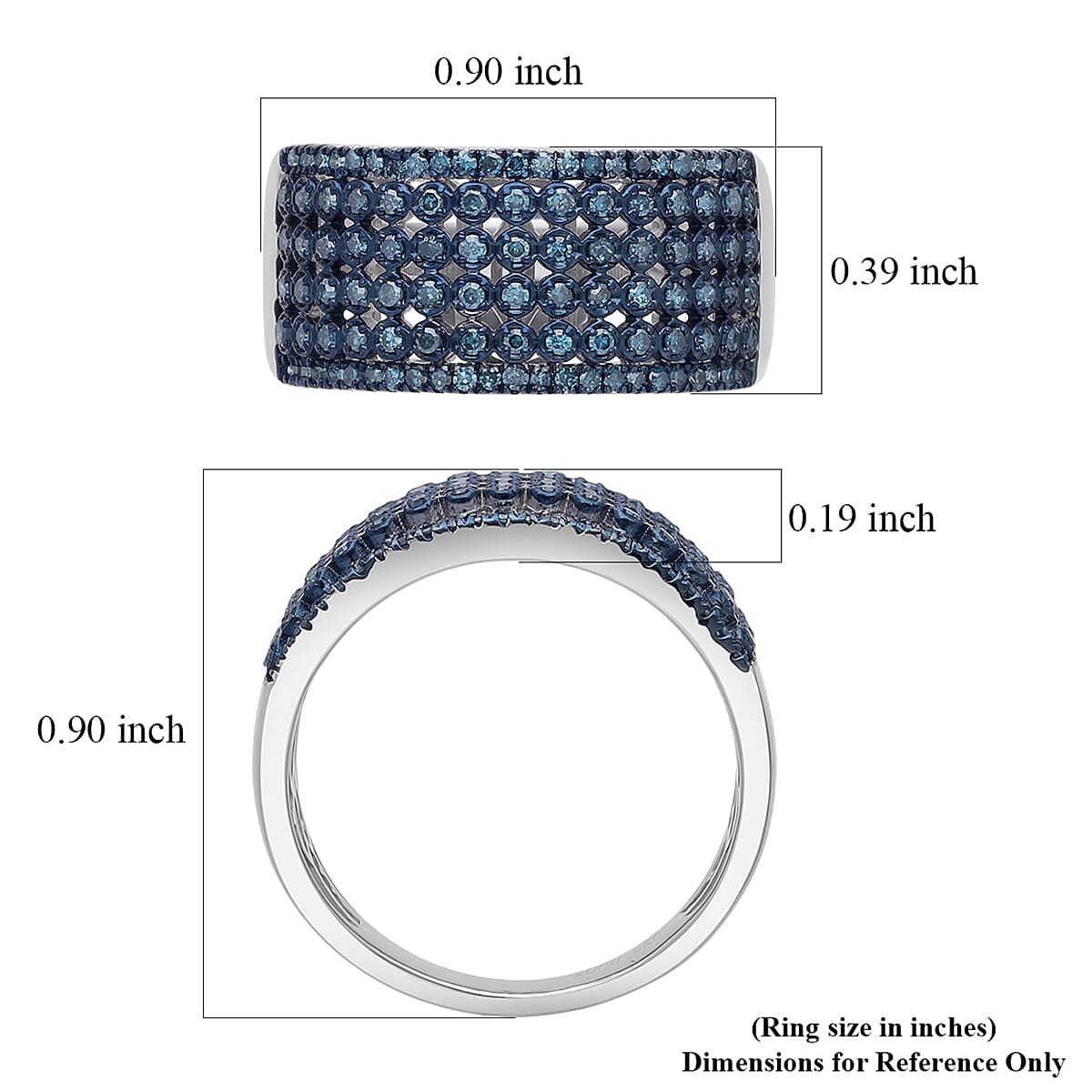 D'Joy Natural Blue Diamond 0.50 ctw Wide Band Ring in Rhodium Over Sterling Silver (Size  10.0)