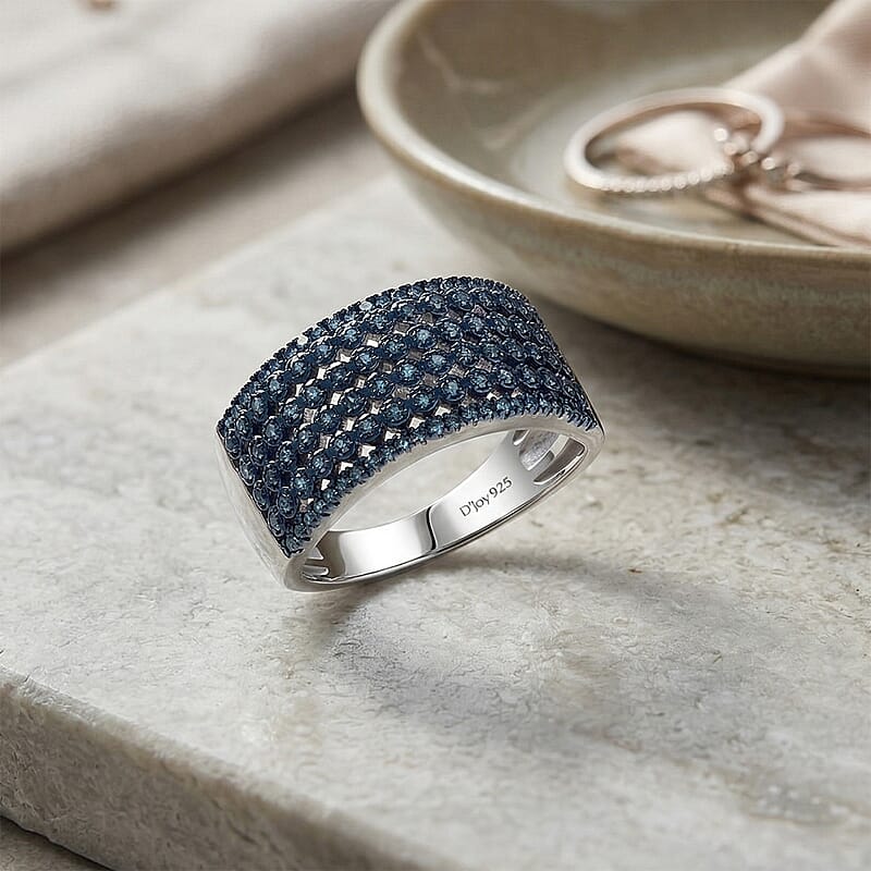 D'Joy Natural Blue Diamond 0.50 ctw Wide Band Ring in Rhodium Over Sterling Silver (Size 6.0)