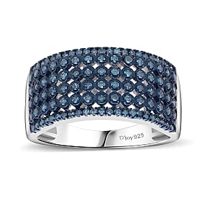 D'Joy Natural Blue Diamond 0.50 ctw Wide Band Ring in Rhodium Over Sterling Silver (Size 9.0)
