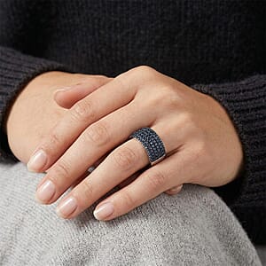 D'Joy Natural Blue Diamond 0.50 ctw Wide Band Ring in Rhodium Over Sterling Silver (Size 9.0)