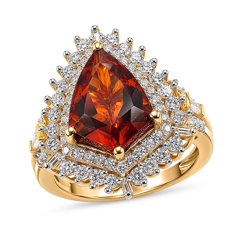 D'Joy AAA Santa Ana Madeira Citrine and Moissanite 5.15 ctw Sunburst Ring in 18K Vermeil Yellow Gold Over Sterling Silver (Size 6.0)