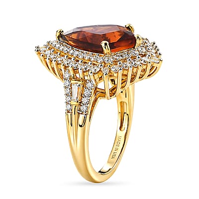 D'Joy AAA Santa Ana Madeira Citrine and Moissanite 5.15 ctw Sunburst Ring in 18K Vermeil Yellow Gold Over Sterling Silver (Size 6.0)
