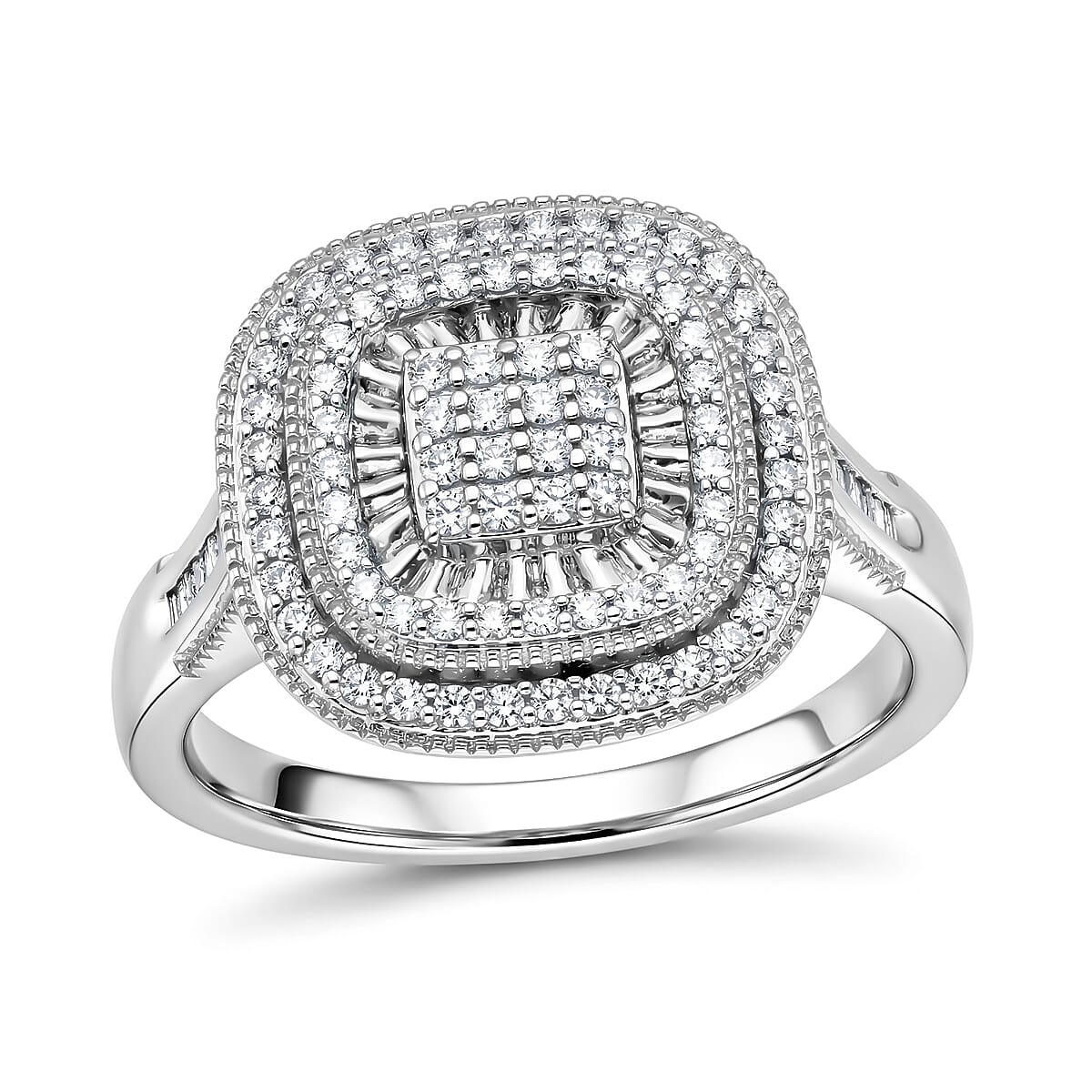 D'Joy Diamond 0.50 ctw Double Halo Ring in Rhodium Over Sterling Silver (Size 10.0)