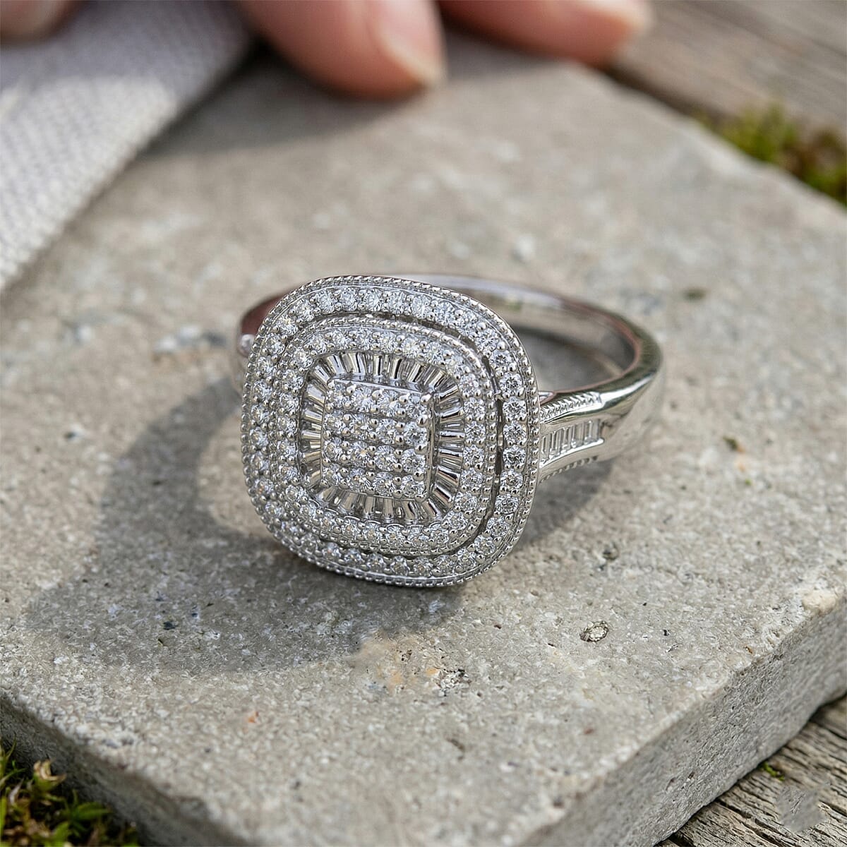 D'Joy Diamond Double Halo Ring in Rhodium Over Sterling Silver (Size 10.0) 0.50 ctw image number 1