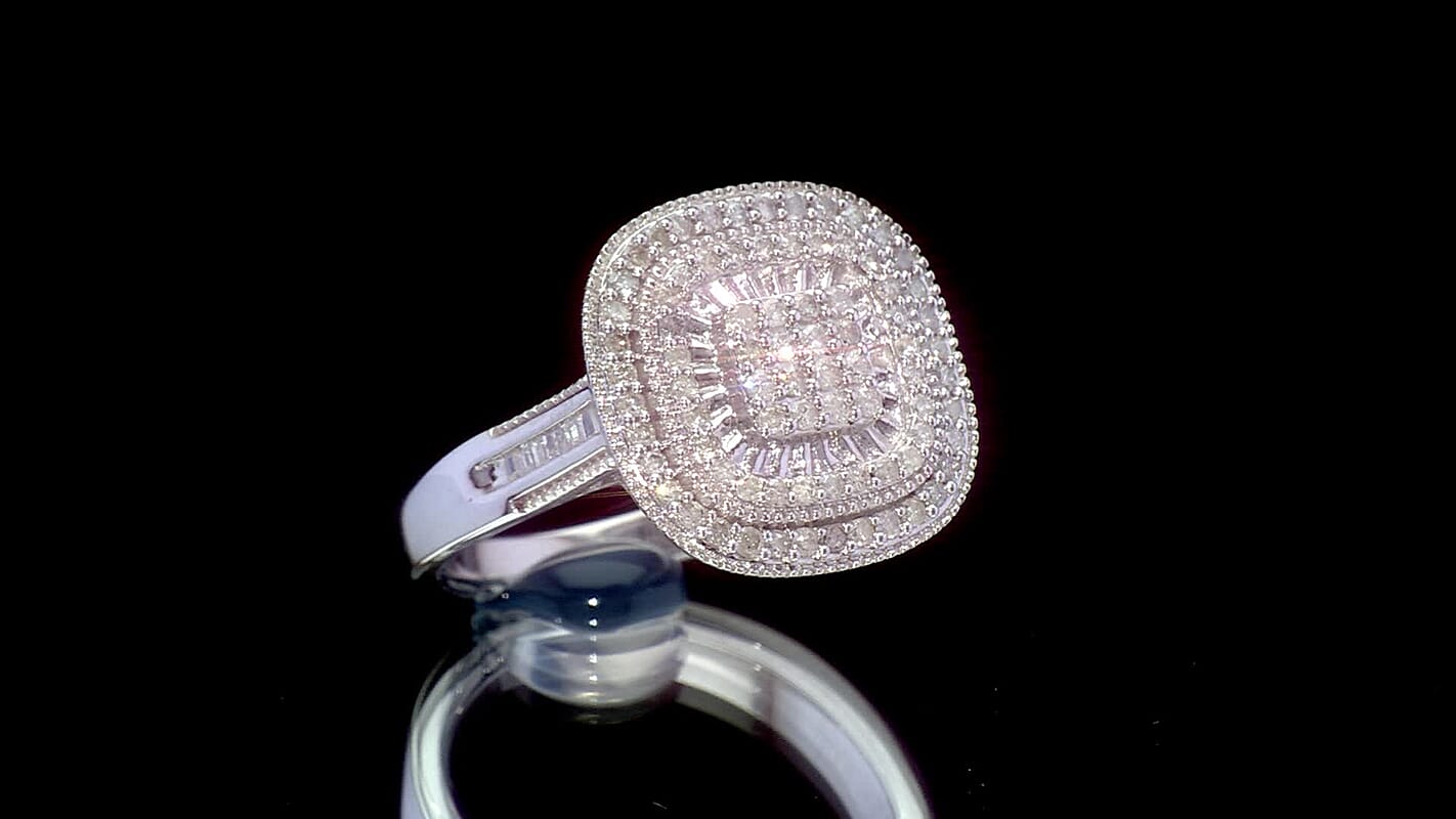 D'Joy Diamond Double Halo Ring in Rhodium Over Sterling Silver (Size 10.0) 0.50 ctw