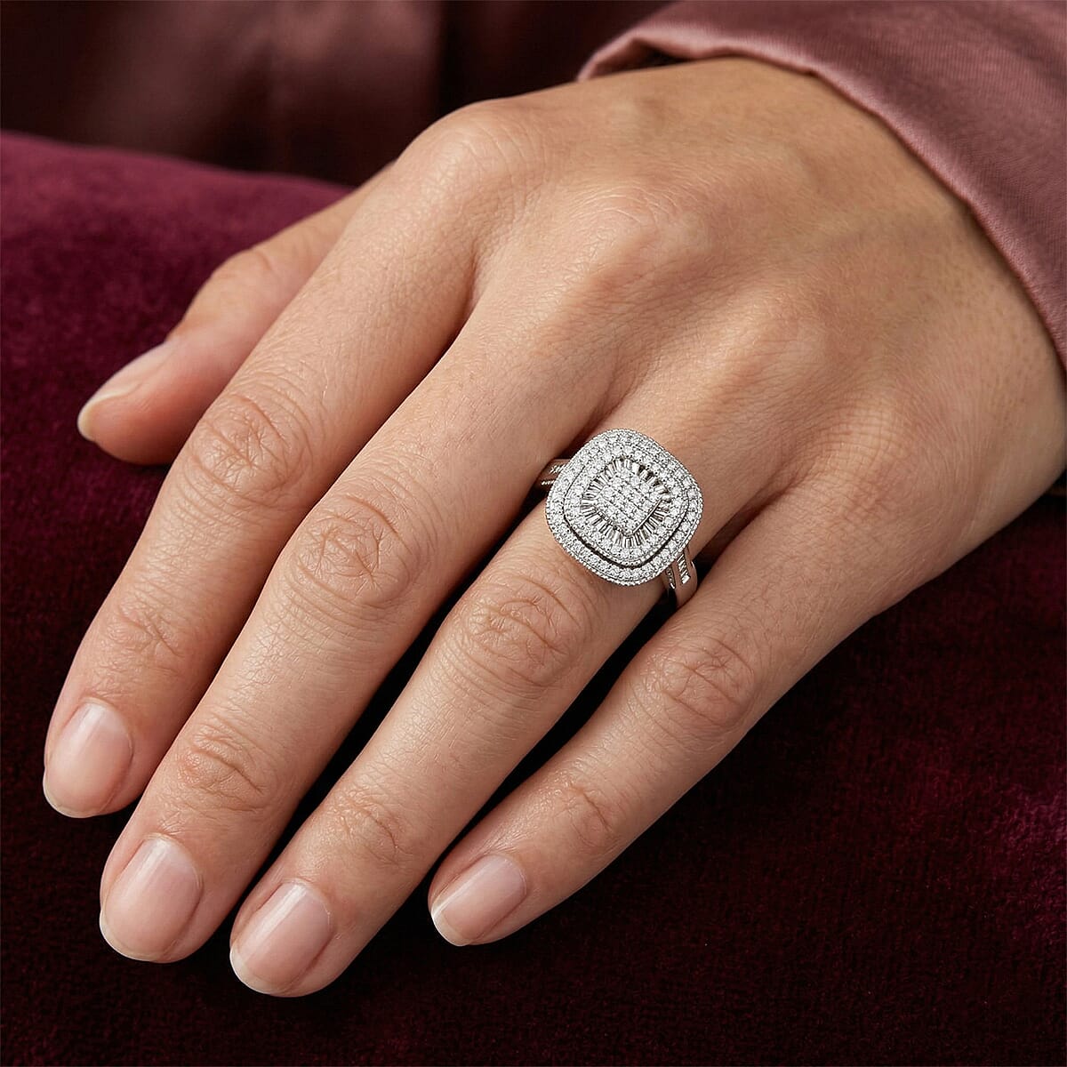 D'Joy Diamond Double Halo Ring in Rhodium Over Sterling Silver (Size 10.0) 0.50 ctw image number 2