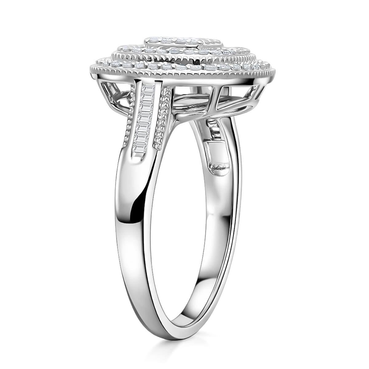 D'Joy Diamond Double Halo Ring in Rhodium Over Sterling Silver (Size 10.0) 0.50 ctw image number 3
