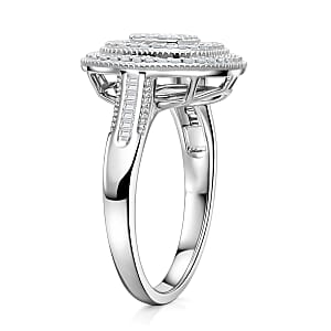 D'Joy Diamond 0.50 ctw Double Halo Ring in Rhodium Over Sterling Silver (Size 10.0)