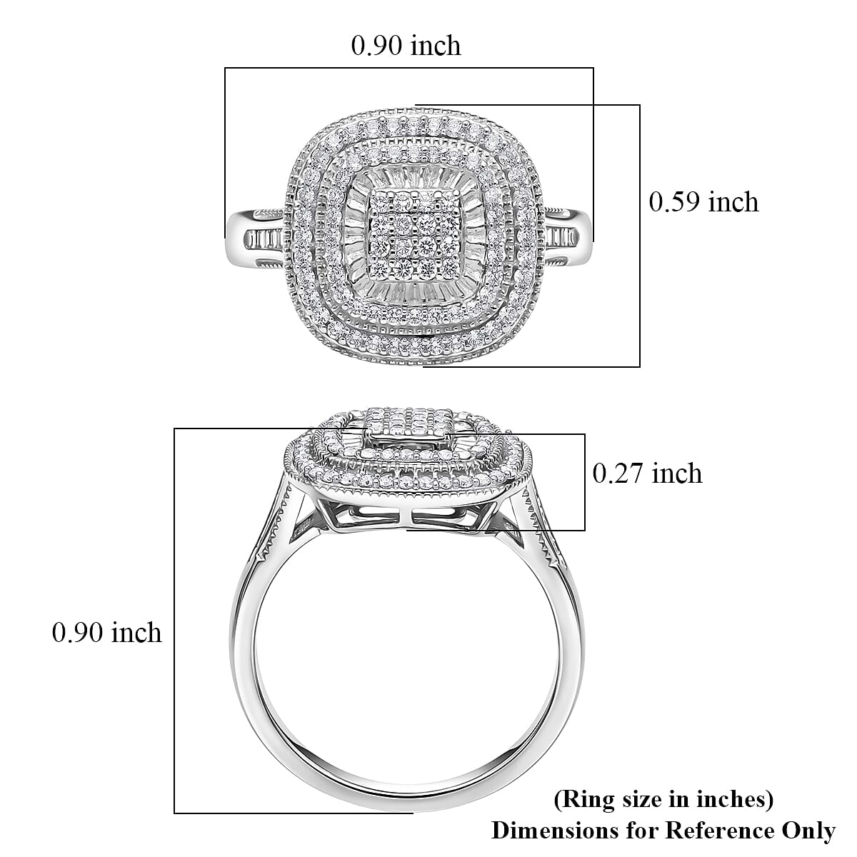 D'Joy Diamond 0.50 ctw Double Halo Ring in Rhodium Over Sterling Silver (Size 10.0)