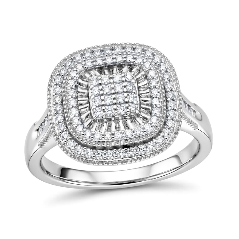 D'Joy Diamond 0.50 ctw Double Halo Ring in Rhodium Over Sterling Silver (Size  6.0)
