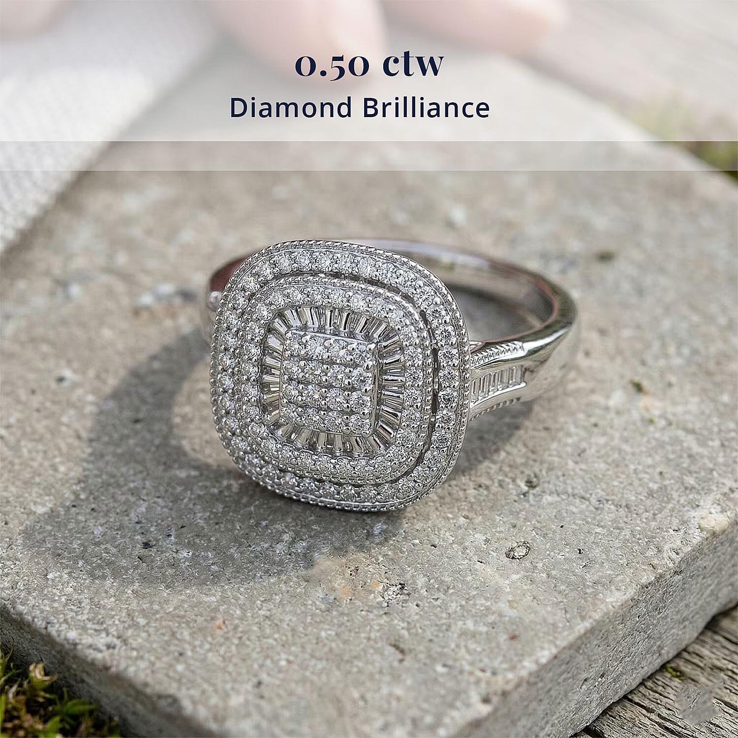 D'Joy Diamond 0.50 ctw Double Halo Ring in Rhodium Over Sterling Silver (Size  6.0)