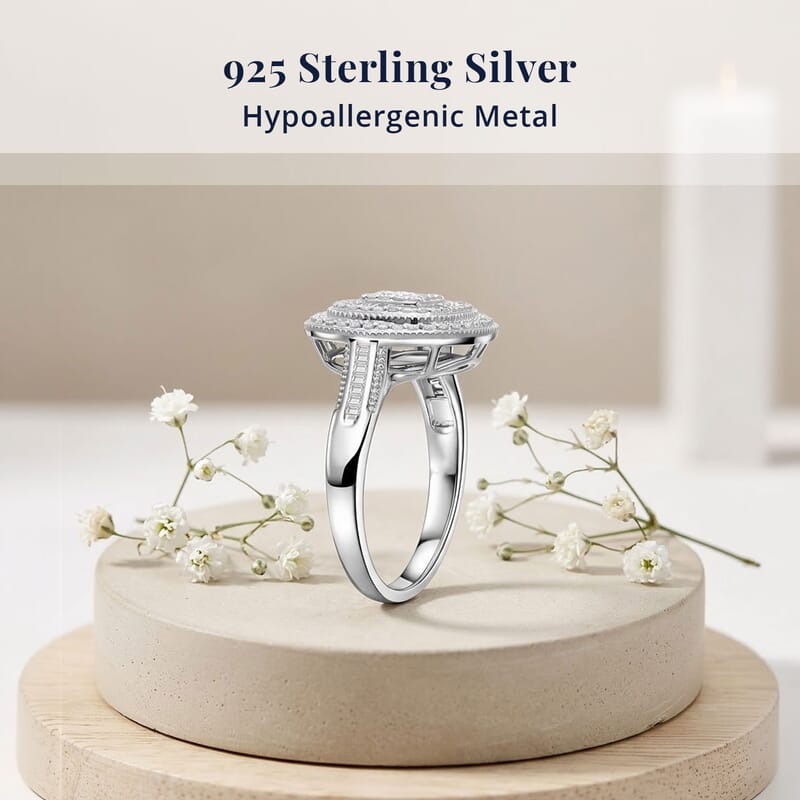 D'Joy Diamond 0.50 ctw Double Halo Ring in Rhodium Over Sterling Silver (Size  6.0)