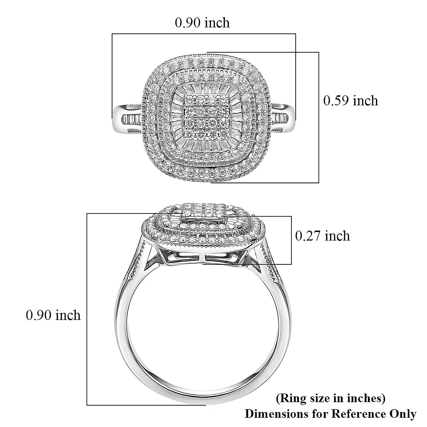 D'Joy Diamond 0.50 ctw Double Halo Ring in Rhodium Over Sterling Silver (Size  6.0)