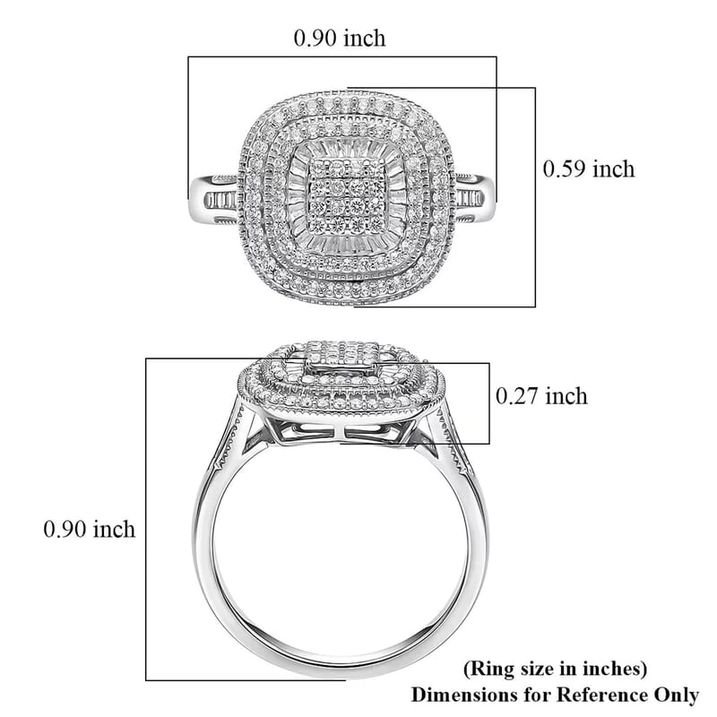 D'Joy Diamond 0.50 ctw Double Halo Ring in Rhodium Over Sterling Silver (Size  6.0)
