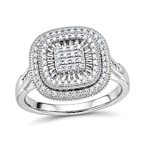 D'Joy Diamond 0.50 ctw Double Halo Ring in Rhodium Over Sterling Silver (Size 7.0)