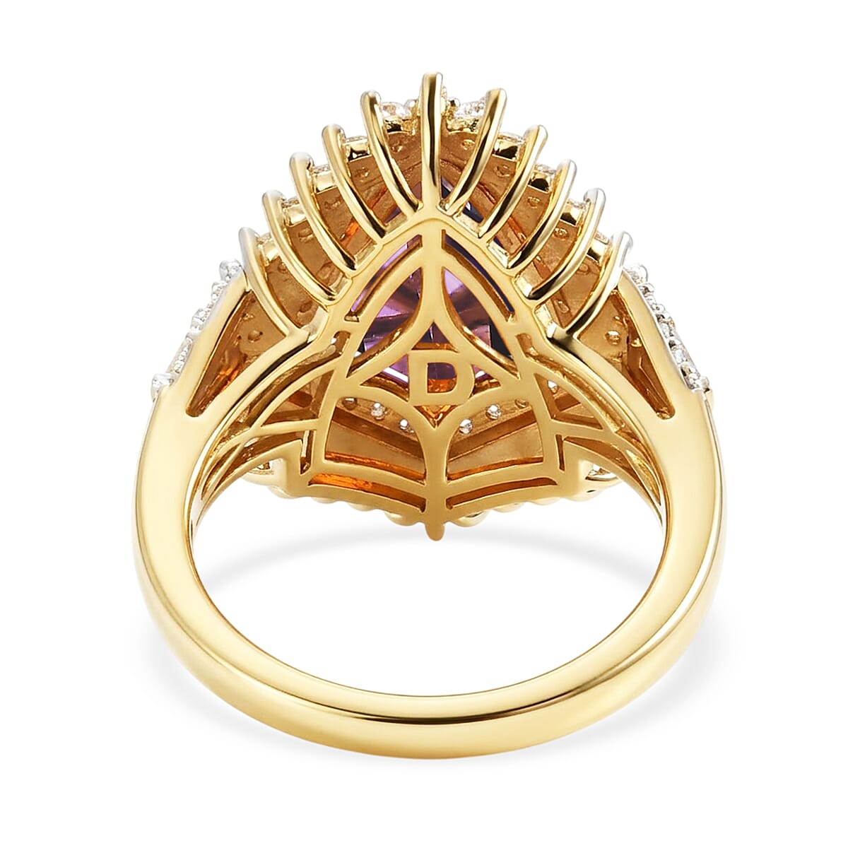 D'Joy AAA Fancy Cut Lusaka Amethyst and Moissanite 4.75 ctw Sunburst Ring in 18K Vermeil Yellow Gold Over Sterling Silver (Size 6.0)