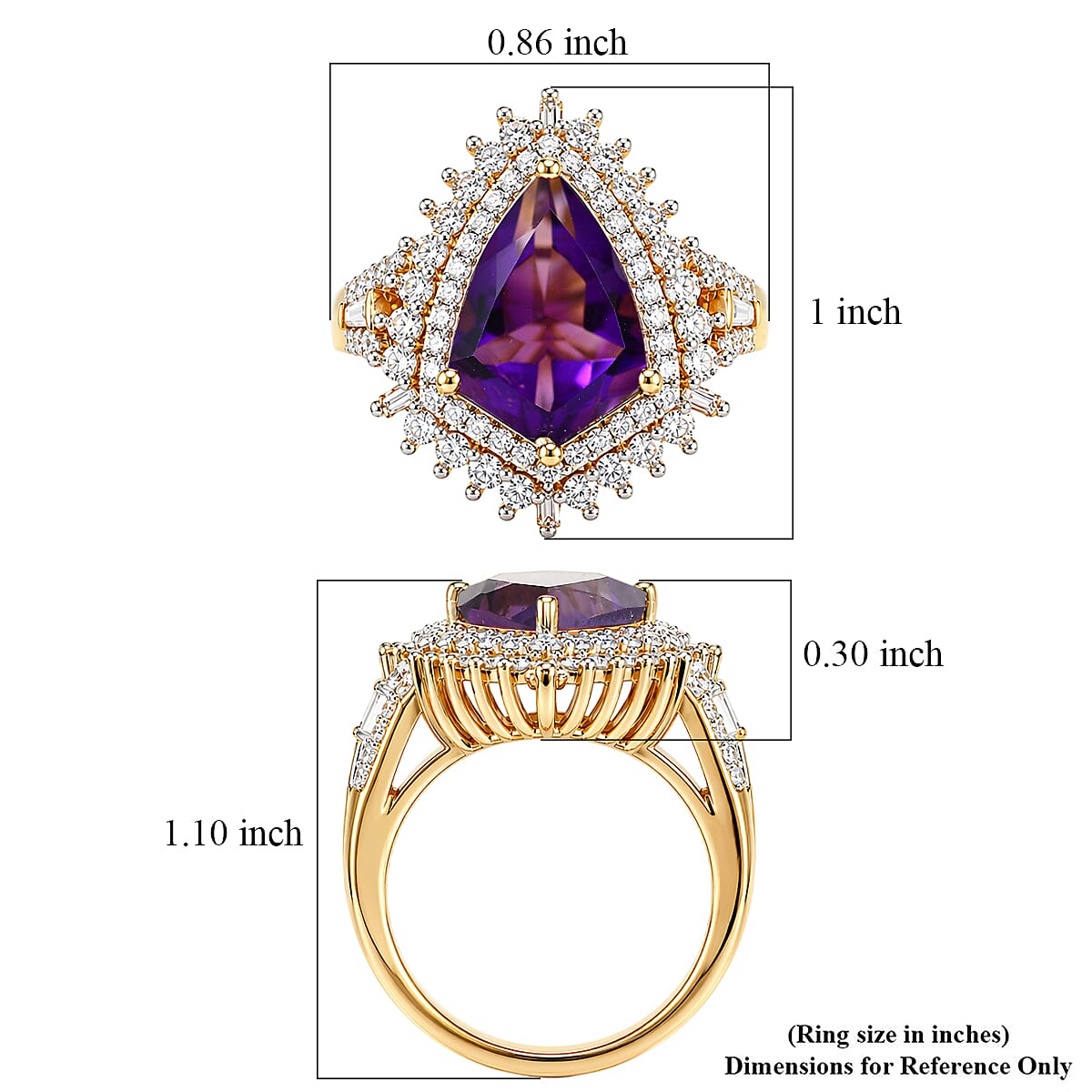 D'Joy AAA Fancy Cut Lusaka Amethyst and Moissanite 4.75 ctw Sunburst Ring in 18K Vermeil Yellow Gold Over Sterling Silver (Size 6.0)