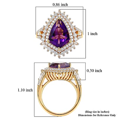 D'Joy AAA Fancy Cut Lusaka Amethyst and Moissanite 4.75 ctw Sunburst Ring in 18K Vermeil Yellow Gold Over Sterling Silver (Size 6.0)