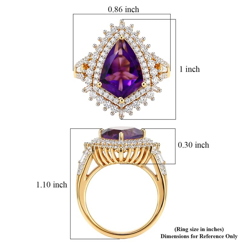 D'Joy AAA Fancy Cut Lusaka Amethyst and Moissanite 4.75 ctw Sunburst Ring in 18K Vermeil Yellow Gold Over Sterling Silver (Size 6.0)