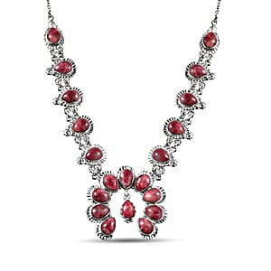EverTrue Premium Norwegian Thulite 16.10 ctw Squash Blossoms Necklace in Platinum Bond 18-20 Inches