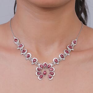 EverTrue Premium Norwegian Thulite 16.10 ctw Squash Blossoms Necklace in Platinum Bond 18-20 Inches