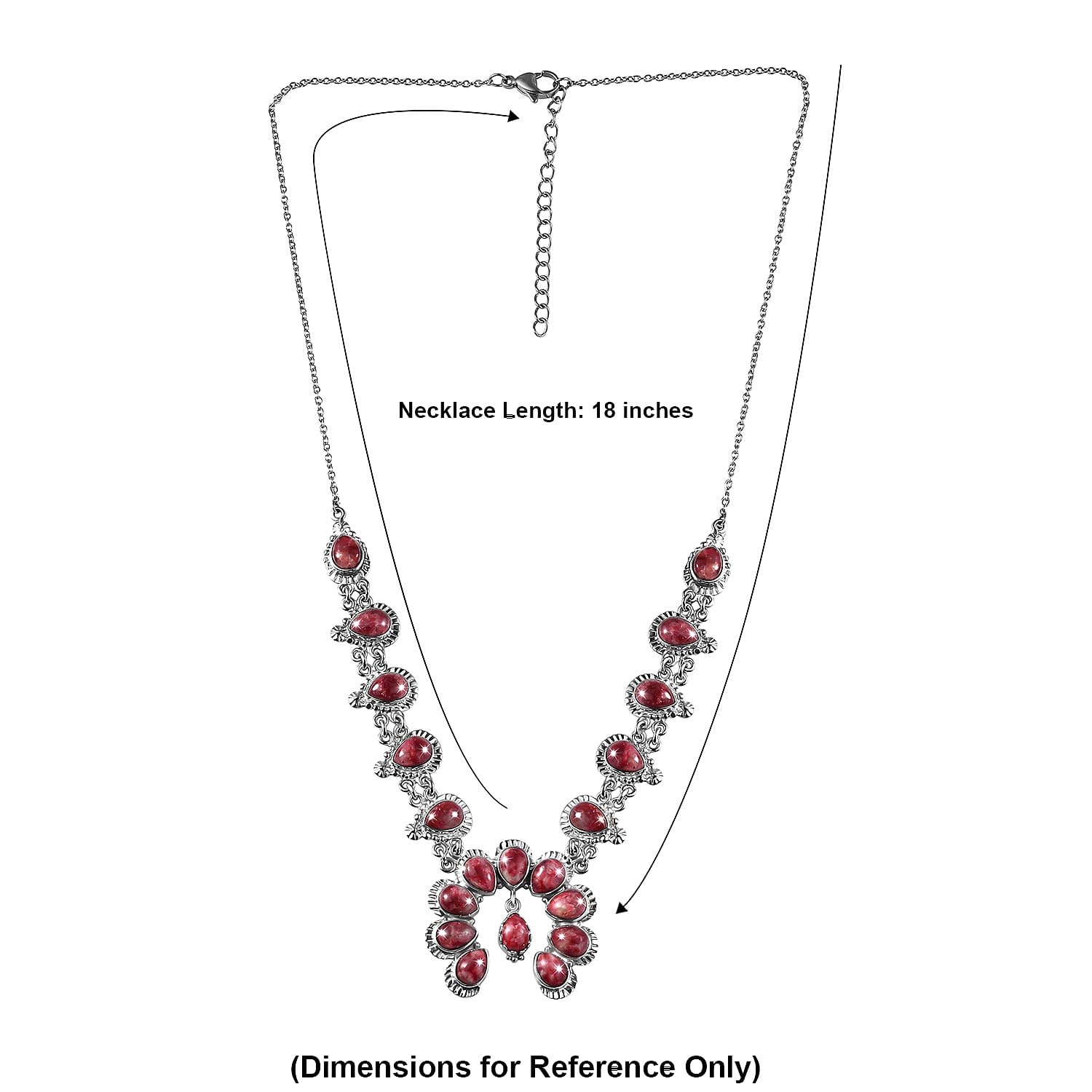EverTrue Premium Norwegian Thulite 16.10 ctw Squash Blossoms Necklace in Platinum Bond 18-20 Inches