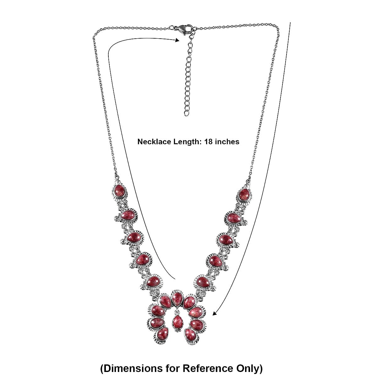 EverTrue Premium Norwegian Thulite 16.10 ctw Squash Blossoms Necklace in Platinum Bond 18-20 Inches image number 4
