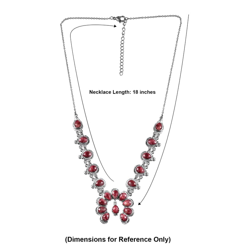 EverTrue Premium Norwegian Thulite 16.10 ctw Squash Blossoms Necklace in Platinum Bond 18-20 Inches