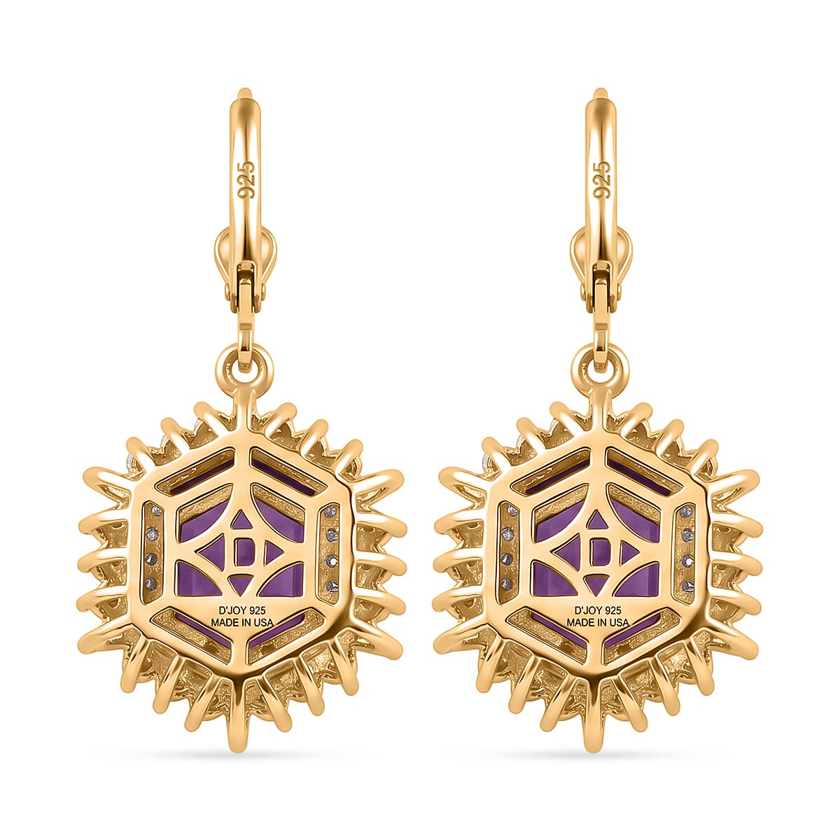 D'Joy AAA Lusaka Amethyst and Moissanite 6.15 ctw Sunburst Earrings in 18K Vermeil Yellow Gold Over Sterling Silver