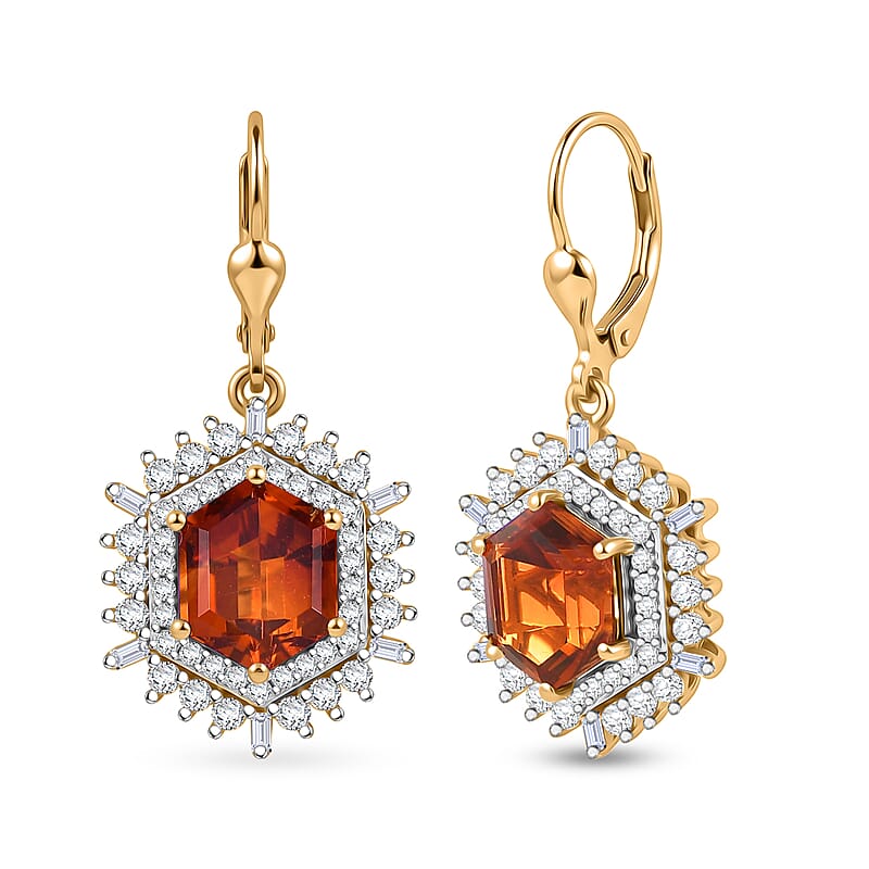 D'Joy AAA Santa Ana Madeira Citrine and Moissanite 6.50 ctw Sunburst Earrings in 18K Vermeil Yellow Gold Over Sterling Silver