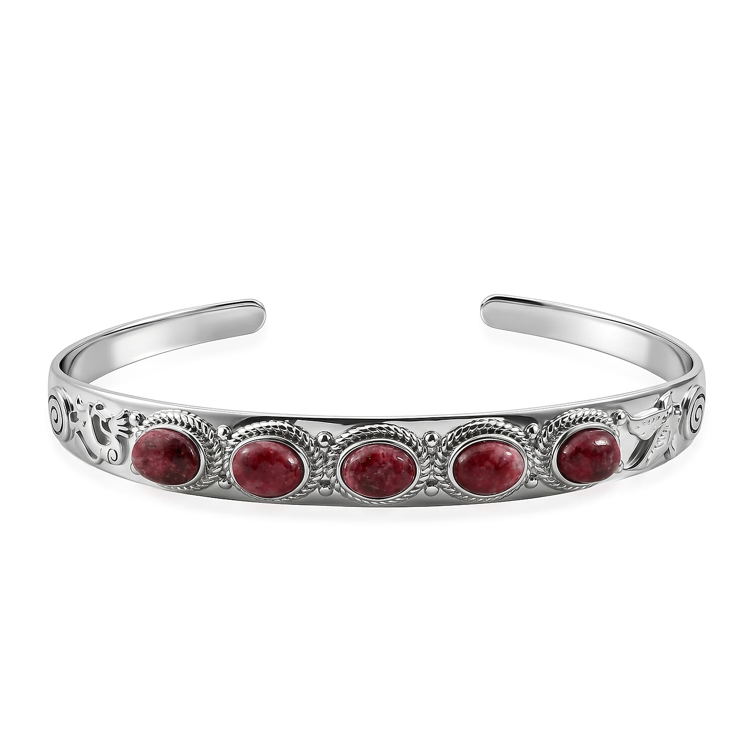 EverTrue Premium Norwegian Thulite 5.60 ctw Vintage Heritage Cuff Bracelet in Platinum Bond (7.25 In)
