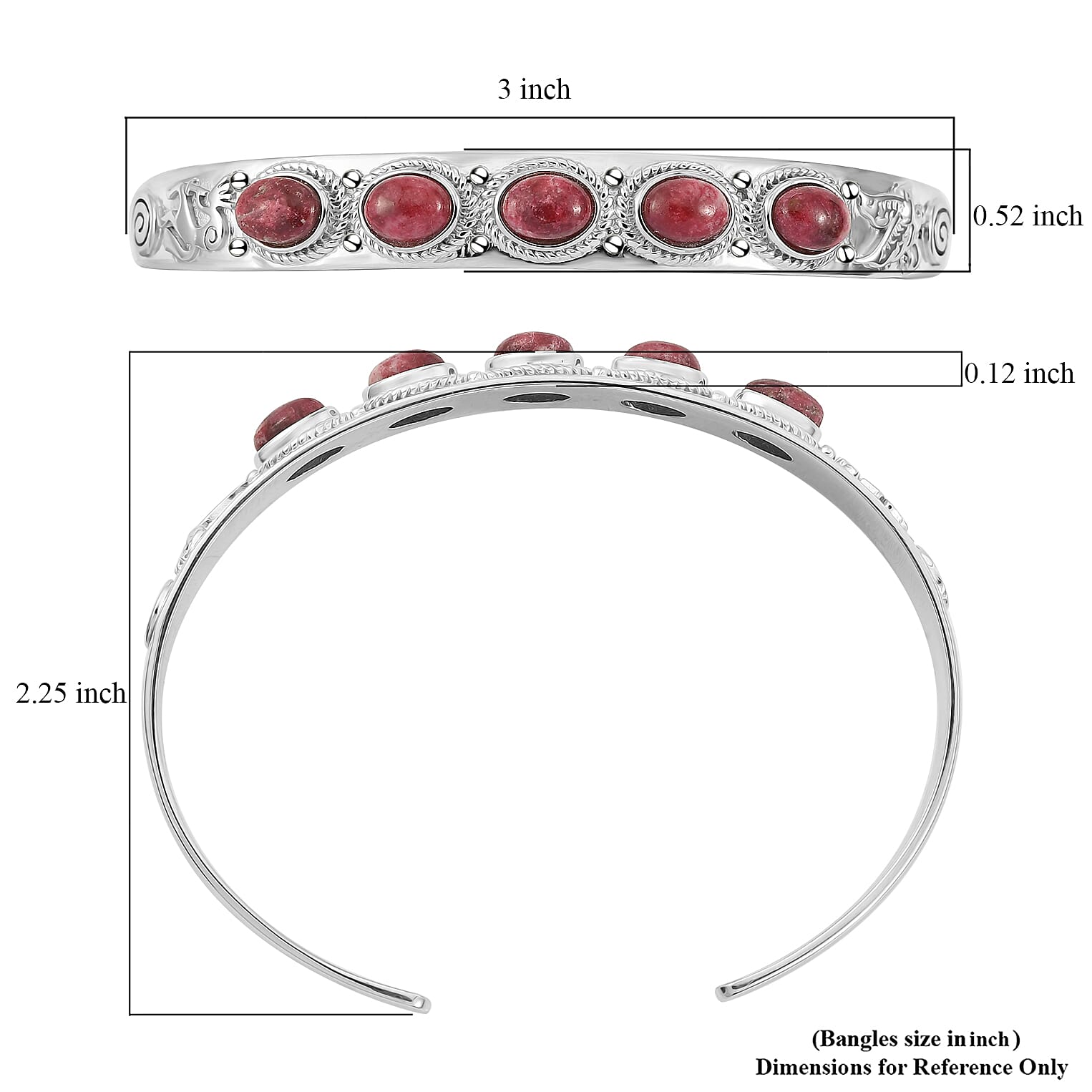 EverTrue Premium Norwegian Thulite 5.60 ctw Vintage Heritage Cuff Bracelet in Platinum Bond (7.25 In)