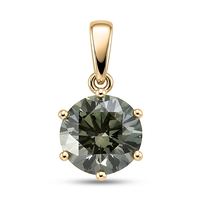 SGL Certified Luxuriant Lab Grown Green Diamond IR VS 2.00 ctw Midnight Crown Solitaire Pendant Without Chain in 10K Green Gold