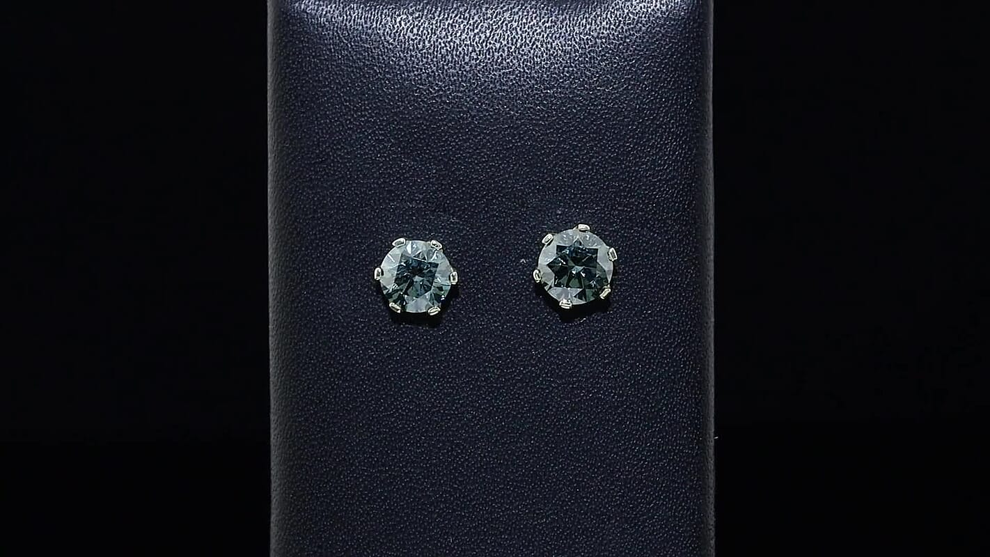 SGL Certified 10K Green Gold Luxuriant Lab Grown Green Diamond (IR) (VS) Solitaire Stud Earrings with White Gold Screw Back 2.00 ctw