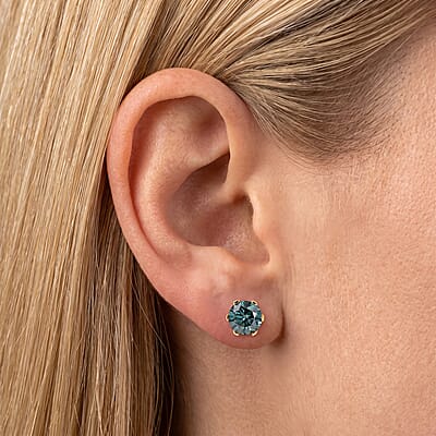 SGL Certified Luxuriant Lab Grown Green Diamond (IR) VS 2.00 ctw Midnight Crown Solitaire Stud Earrings in 10K Green Gold with White Gold Screw Back
