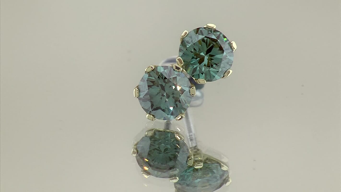SGL Certified 10K Green Gold Luxuriant Lab Grown Green Diamond (IR) (VS) Solitaire Stud Earrings with White Gold Screw Back 2.00 ctw