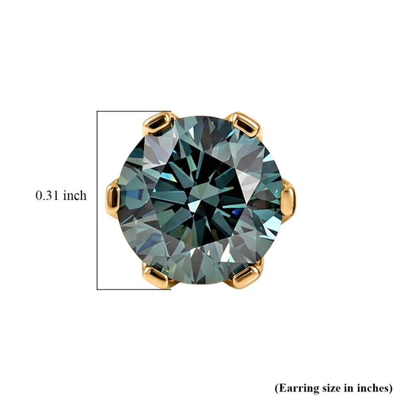 SGL Certified Luxuriant Lab Grown Green Diamond (IR) VS 2.00 ctw Midnight Crown Solitaire Stud Earrings in 10K Green Gold with White Gold Screw Back
