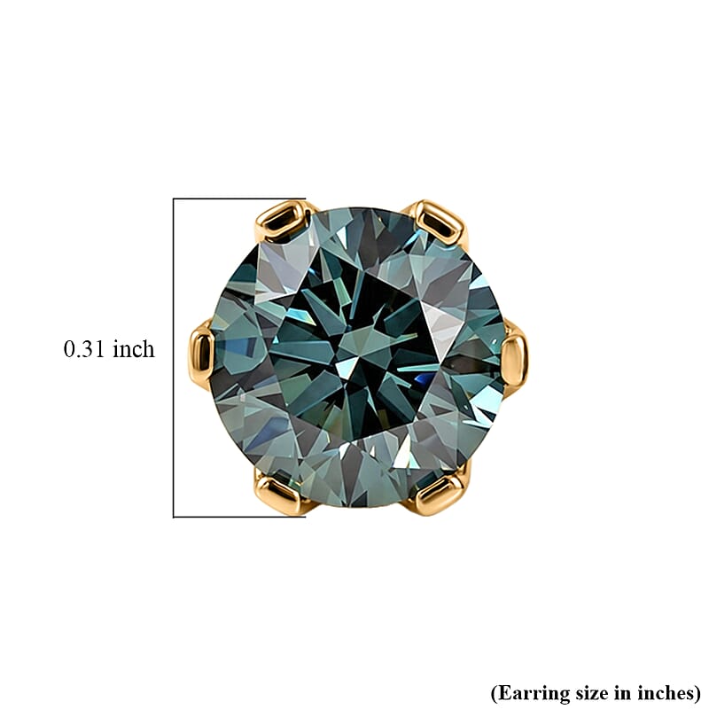 SGL Certified Luxuriant Lab Grown Green Diamond (IR) VS 2.00 ctw Solitaire Stud Earrings in 10K Green Gold with White Gold Screw Back