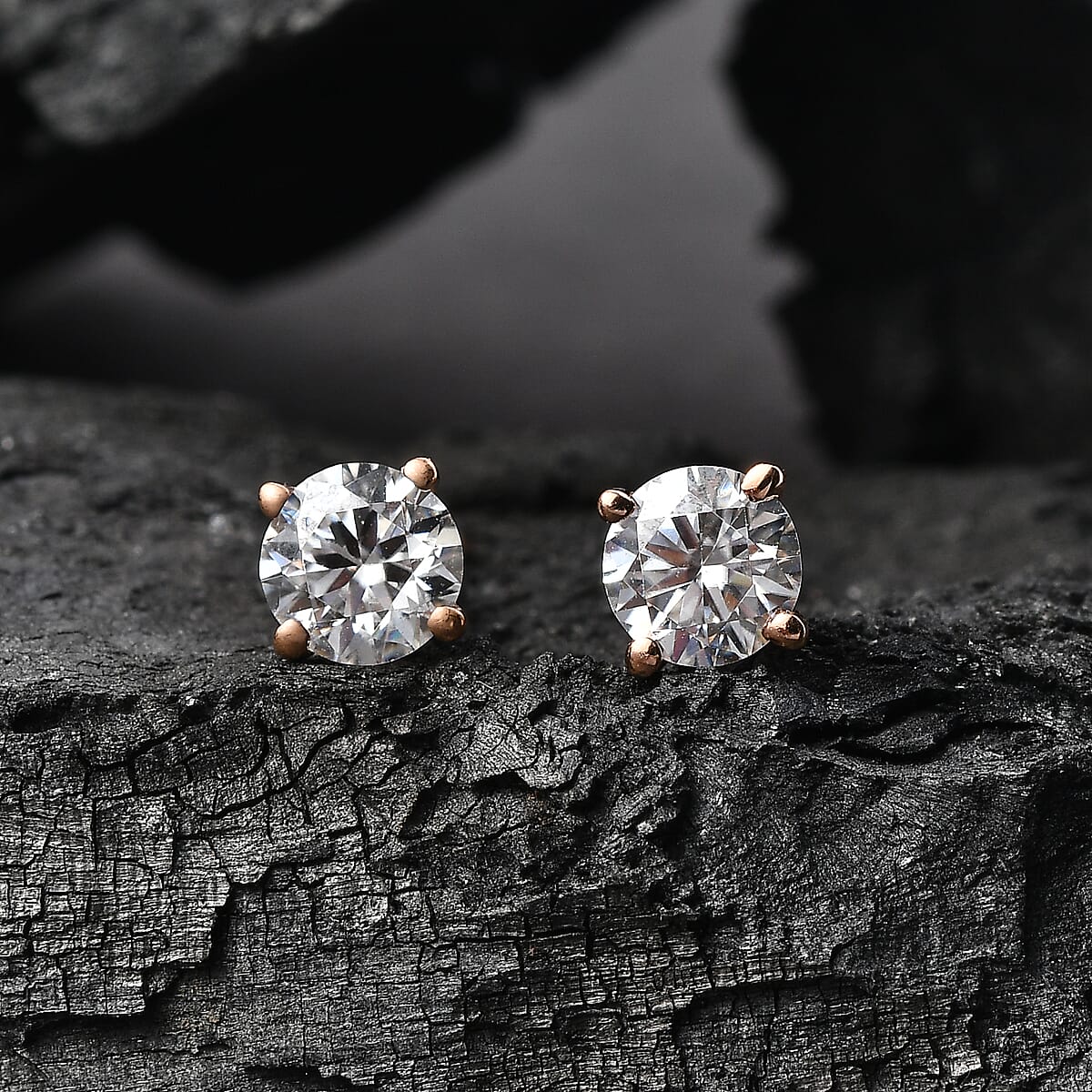 EverTrue Moissanite 0.90 ctw Earrings in ION Plated RG Stainless Steel image number 1