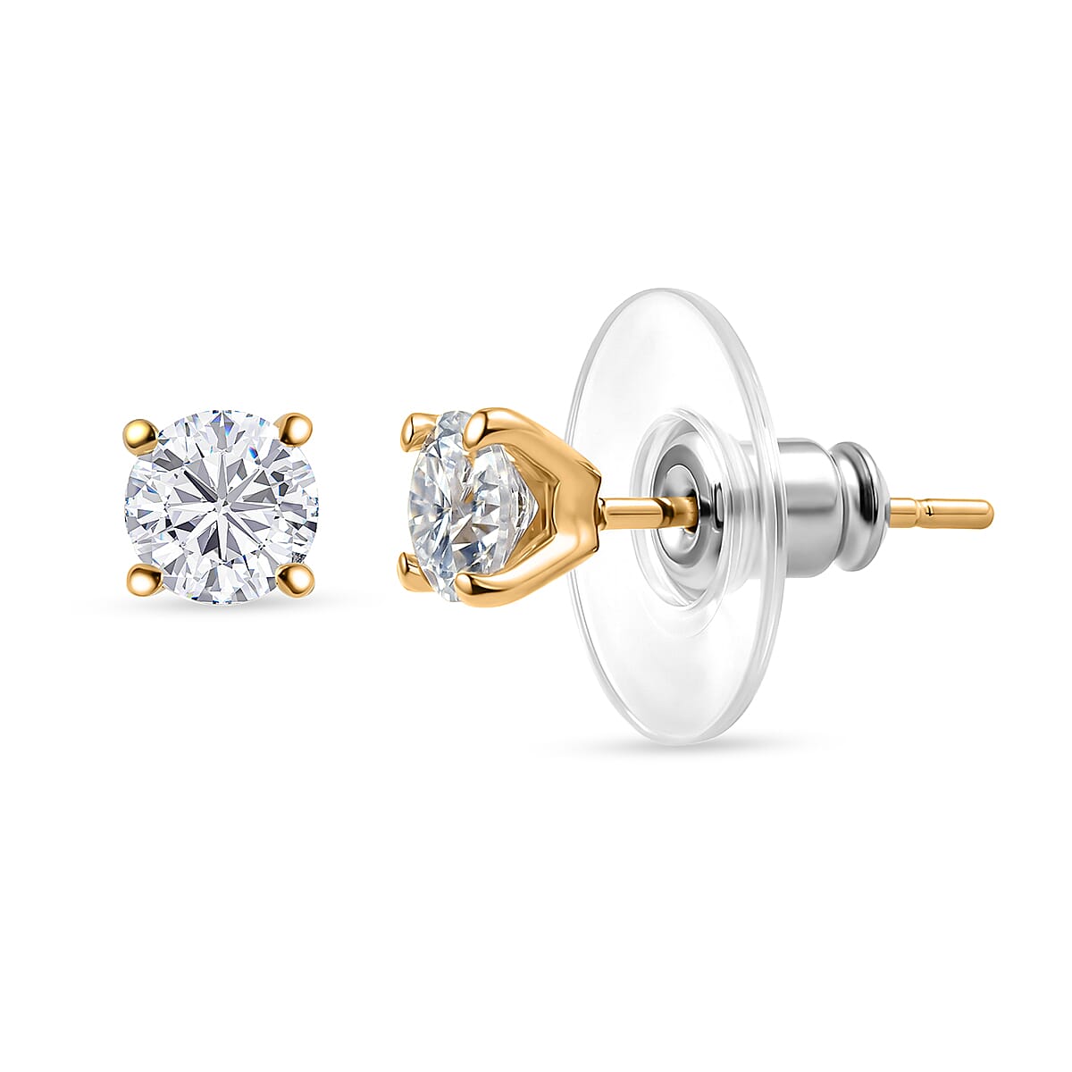 EverTrue Moissanite 0.90 ctw Solitaire Stud Earrings in ION Plated YG Stainless Steel image number 0