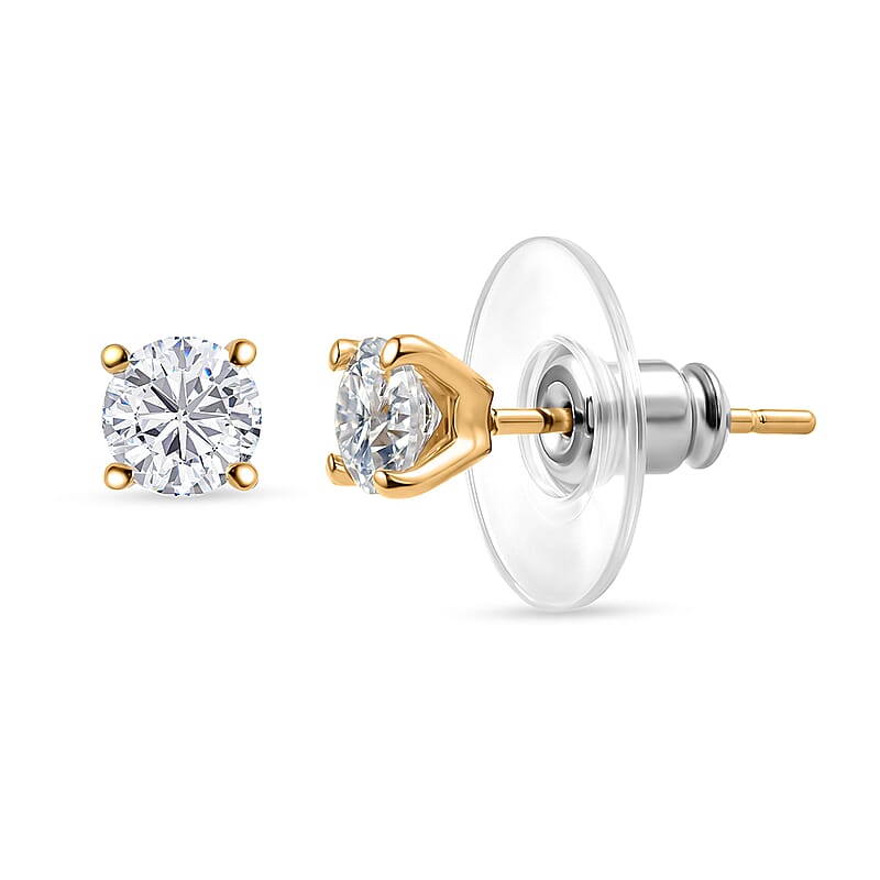 EverTrue Moissanite 0.90 ctw Solitaire Stud Earrings in ION Plated YG Stainless Steel