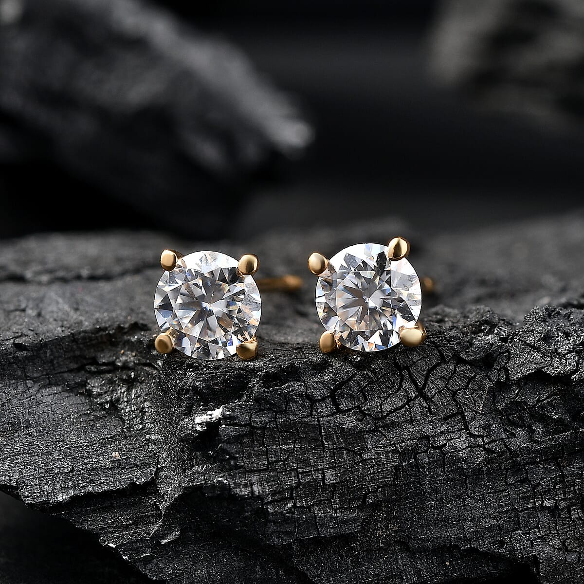 EverTrue Moissanite 0.90 ctw Solitaire Stud Earrings in ION Plated YG Stainless Steel image number 1