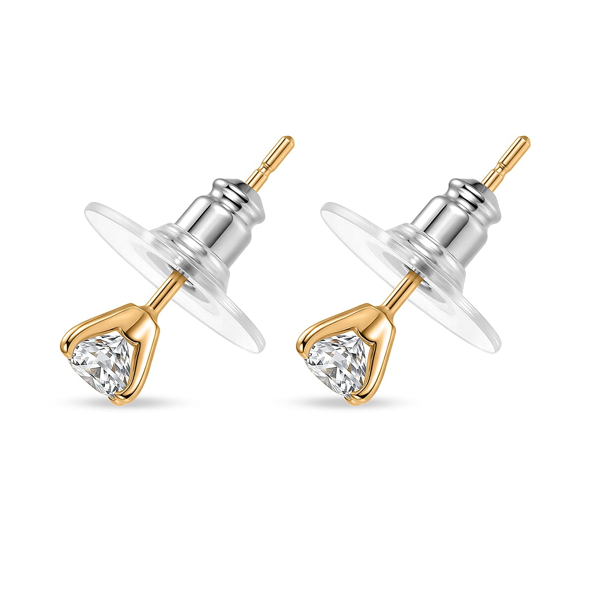 EverTrue Moissanite 0.90 ctw Solitaire Stud Earrings in ION Plated YG Stainless Steel image number 3