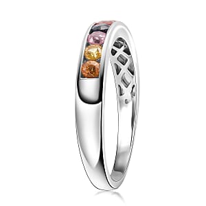 D'Joy Multi Sapphire 0.60 ctw Half Eternity Ring in Rhodium Over Sterling Silver (Size 8.0)