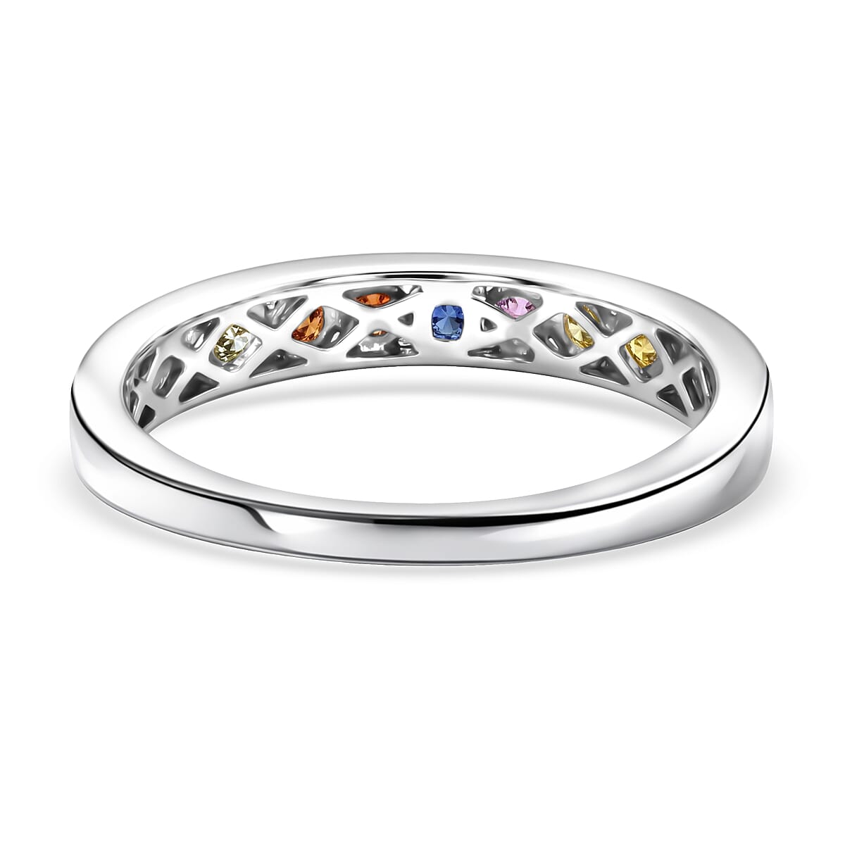 D'Joy Multi Sapphire 0.60 ctw Half Eternity Ring in Rhodium Over Sterling Silver (Size 8.0) image number 4
